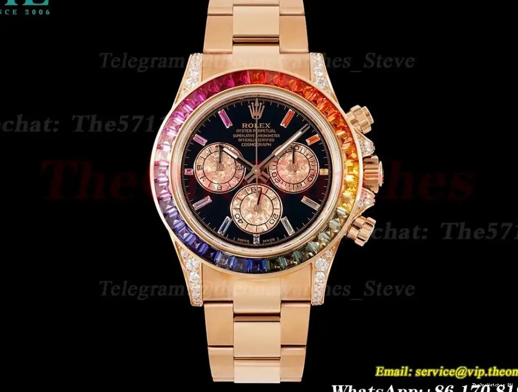 116595 Daytona Dia Rainbow RG IPKF SA4130 RG 40mm Black 0510